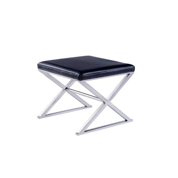 Pasargad Home Luxe Black Bench with Faux Leather and Stainless Steel Frame (19.7 in. W x 19.7 in. L x 16.5 in. H)