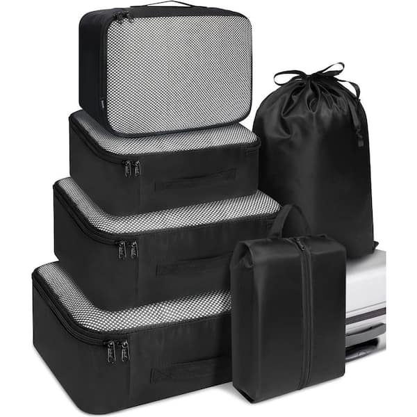 Black 6 PCS Travel Packing Cubes for Luggage Organizers Water-Repellent Lightweight Space-Saving Design