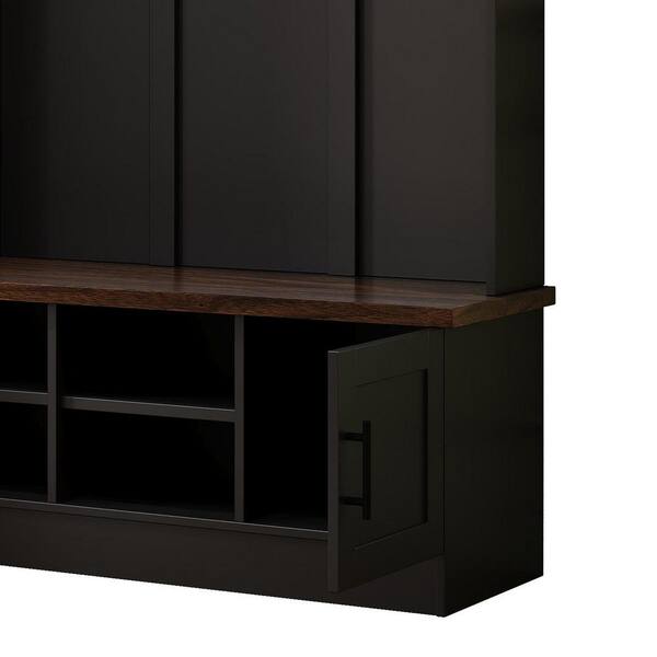 Polibi Modern Hall Tree with 6 Hooks, Walnut Storage Bench with