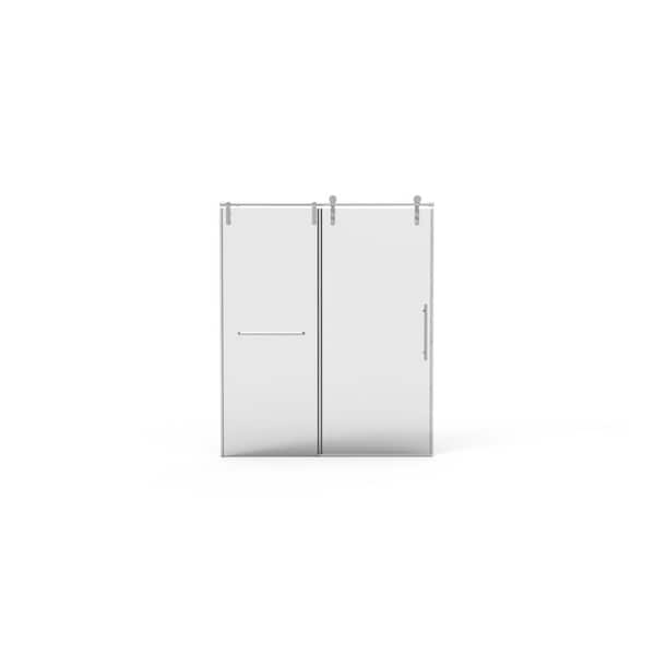 56-60 in. W x 70 in. H Frameless Shower Door, 5/16 in. Glass, Double Sided Clean Coat, Brushed Nickel, with Towel Bar