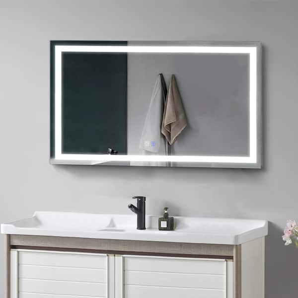 55 in. W x 30 in. H Rectangular Frameless LED Light Wall Mounted Bathroom Vanity Mirror in White