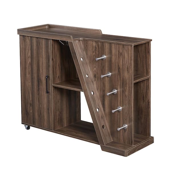 ATHMILE Brown Island Cart with Adjustable Shelf and 5-Wine Holders