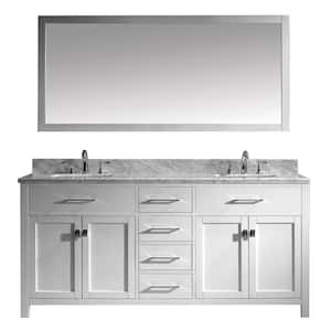 Caroline 72 in. W Bath Vanity in White with Marble Vanity Top in White with Square Basin and Mirror