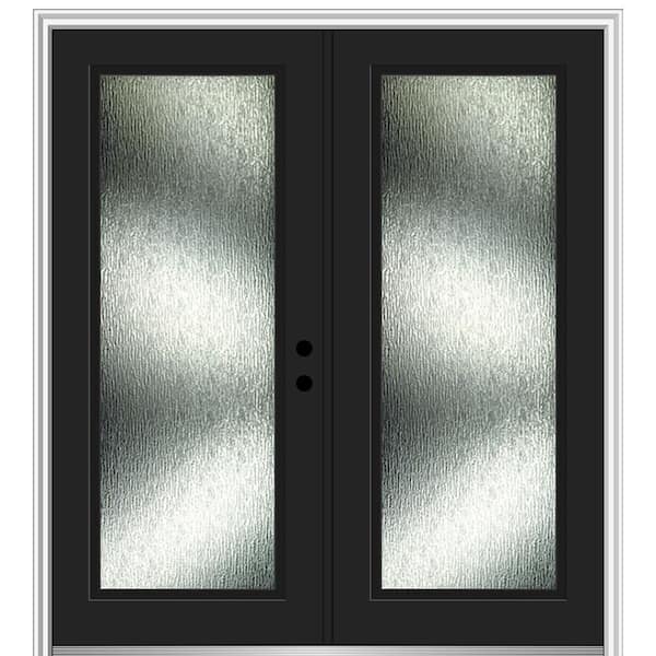 MMI Door 72 in. x 80 in. Left-Hand Inswing Rain Glass Black Fiberglass Prehung Front Door on 4-9/16 in. Frame