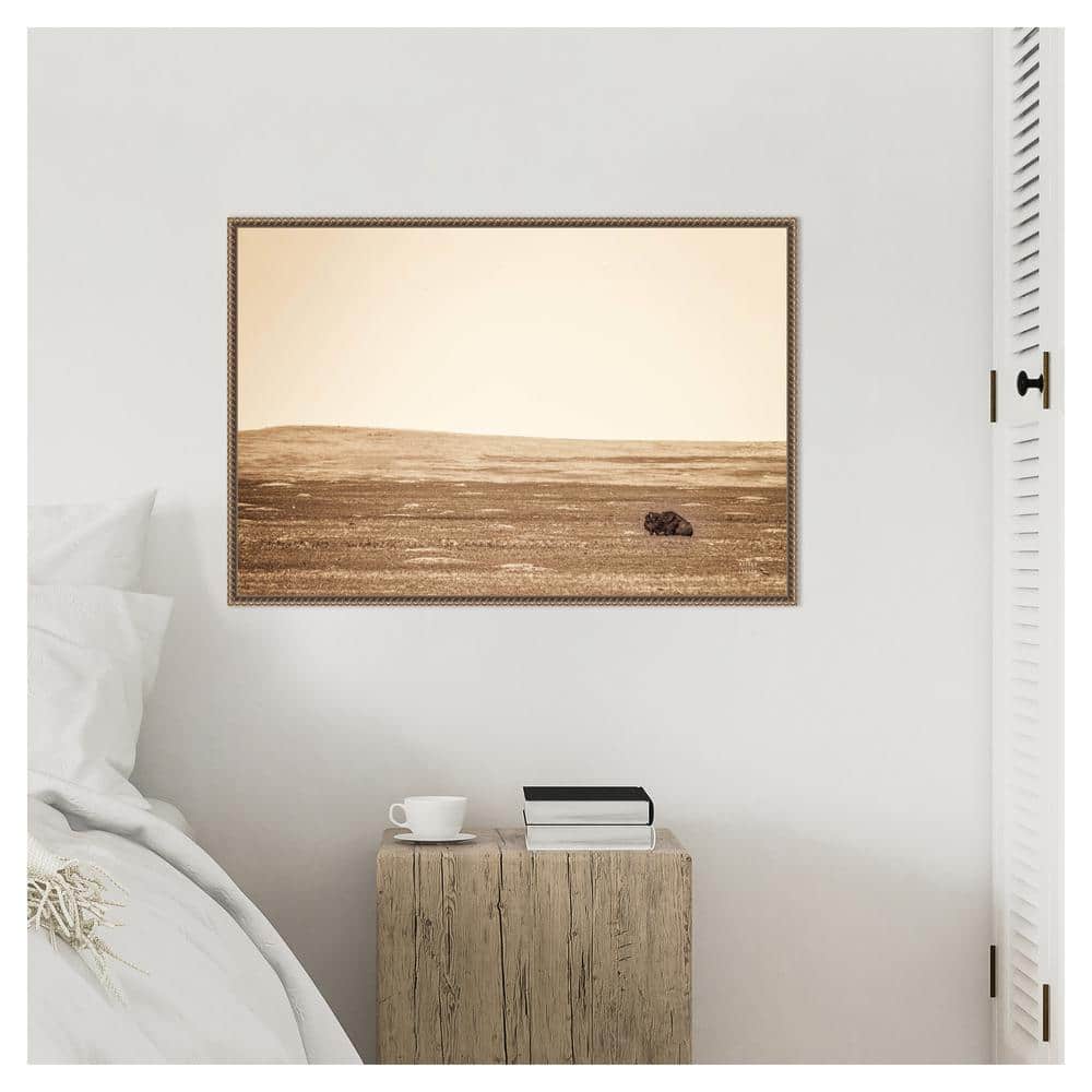 33" x 23" Sepia Bison Landscape Framed Canvas Wall Art