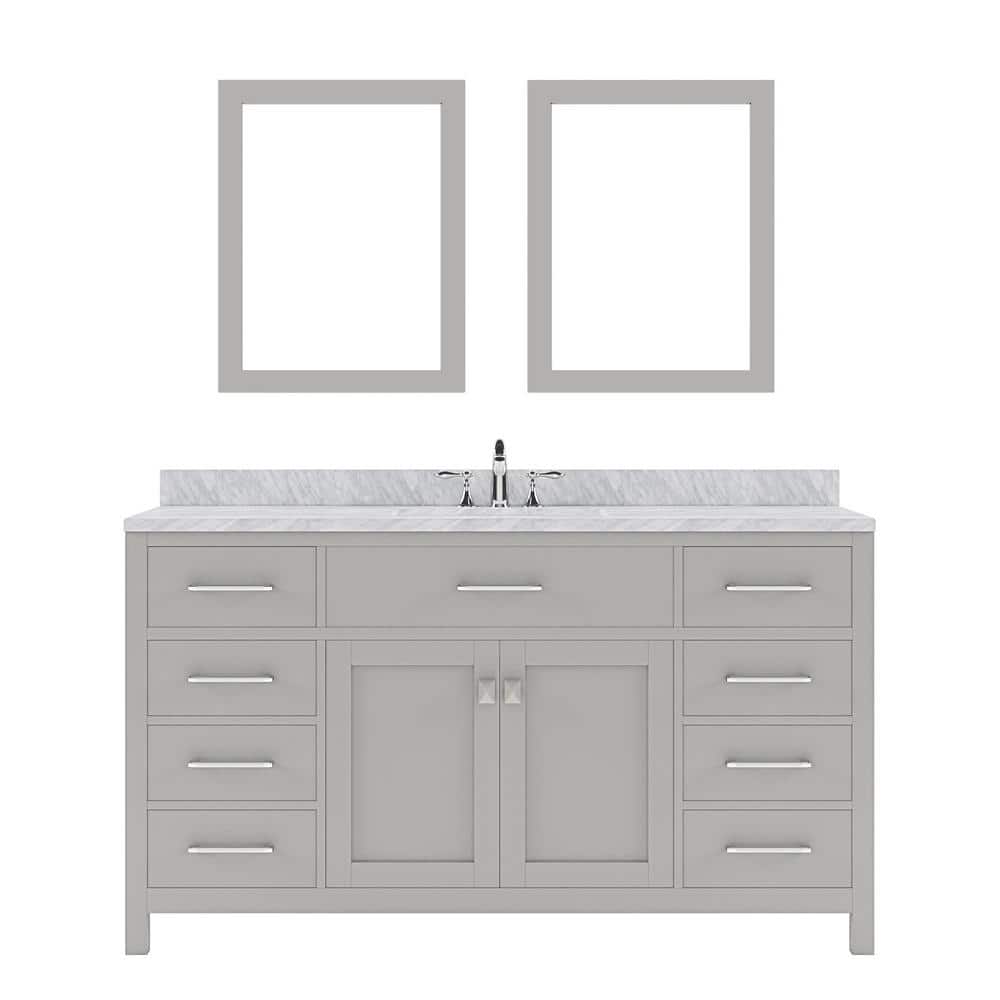Virtu USA Caroline 60 in. W Bath Vanity in Gray with Marble Vanity Top