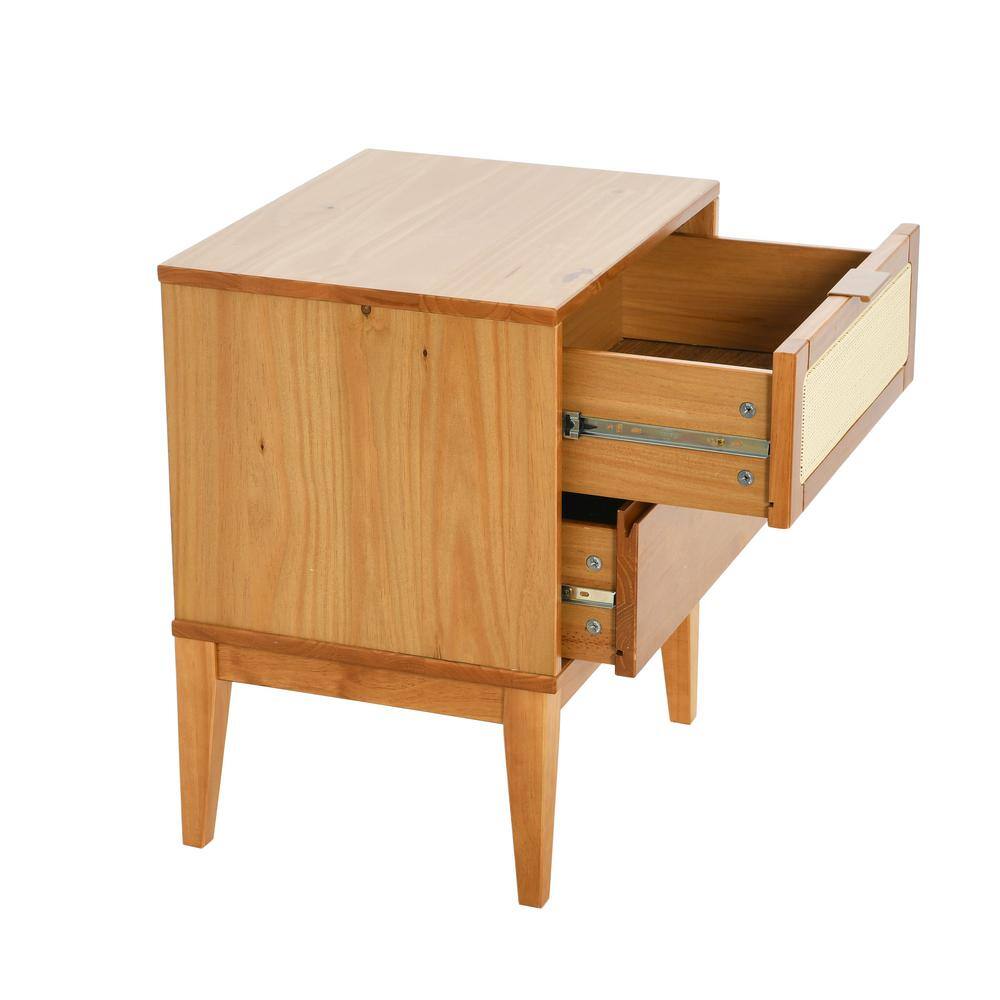 Crawford Light Brown Pine Wood Nightstand with Cane Detail