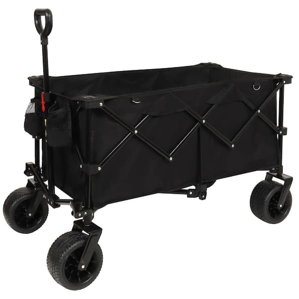 21 cu. ft. Black Oxford Fabric Garden Cart, Folding Wagon with Telescopic Handle for Garden Camping Shopping Beach