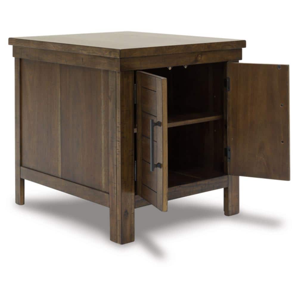 Rustic Brown Wood End Table with Storage Cabinet