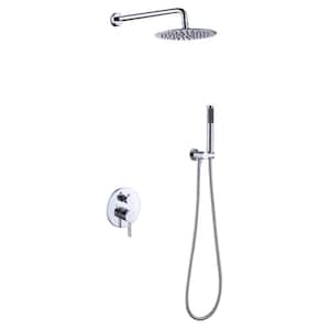 1-Spray 10 in. Wall Mount Dual Shower Head Fixed and Handheld Shower Head GPM in Chrome