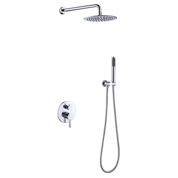 Lukvuzo 1-Spray 10 in. Wall Mount Dual Shower Head Fixed and Handheld Shower Head GPM in Chrome