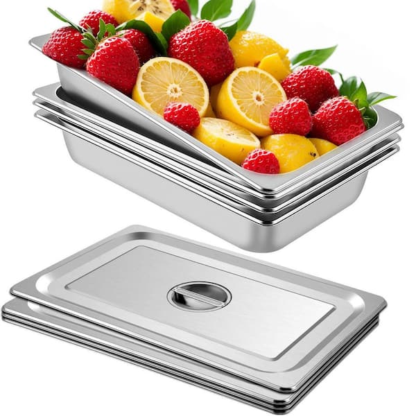13.7 qt. Stainless Steel Hotel Pan 20.9 x 12.8 x 3.9 in. Roasting Pan with Lid Hotel Pans Full Size Deep (4-Pack)