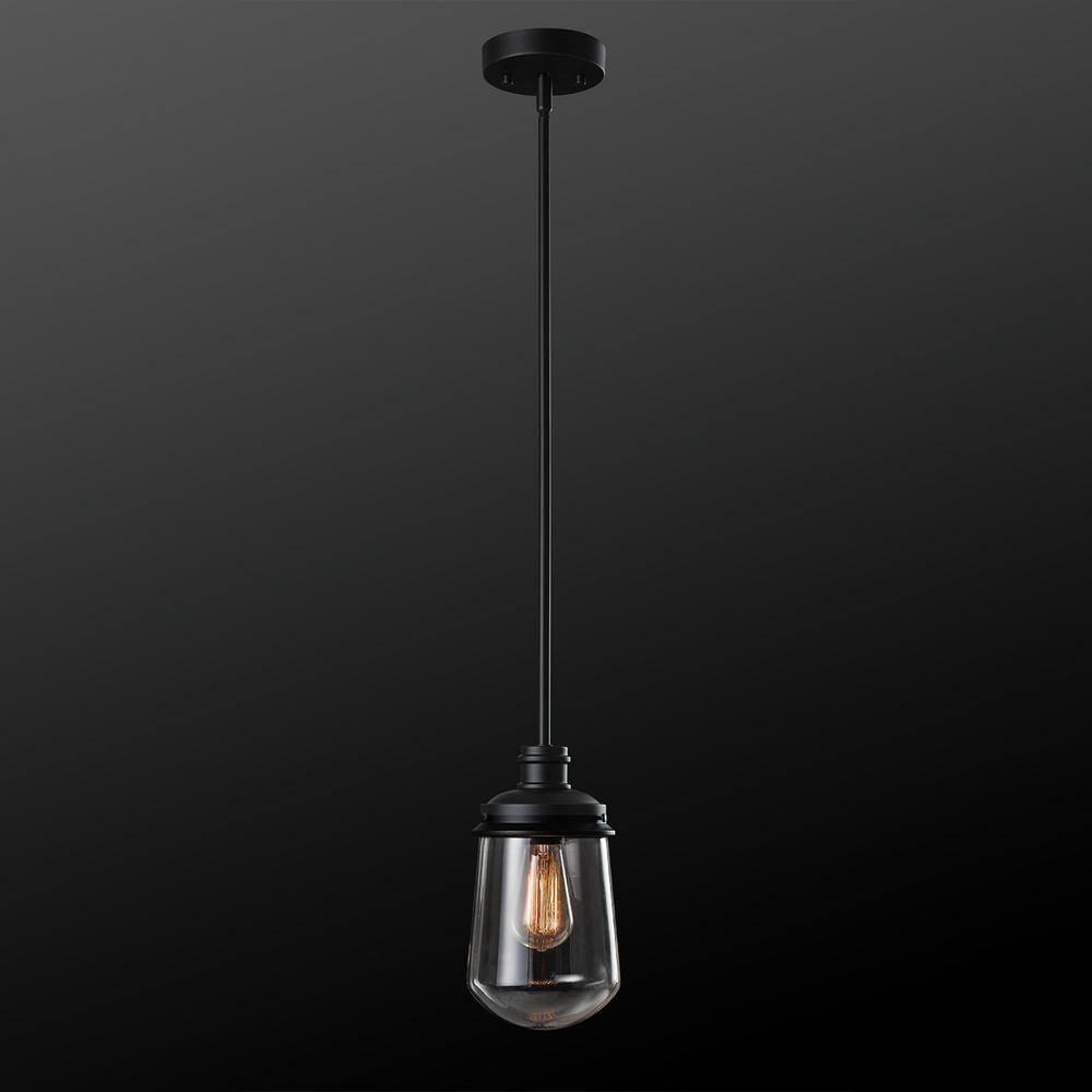 Matte Black Mini Vintage Pendant Light with Clear Glass Shade