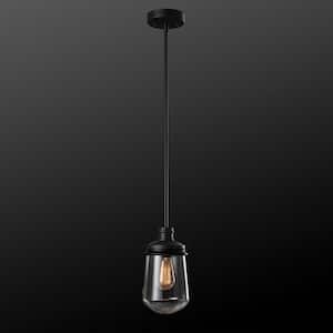 Abraham 1-Light Matte Black Pendant Light with Clear Glass Shade, Vintage Edison Incandescent Bulb Included