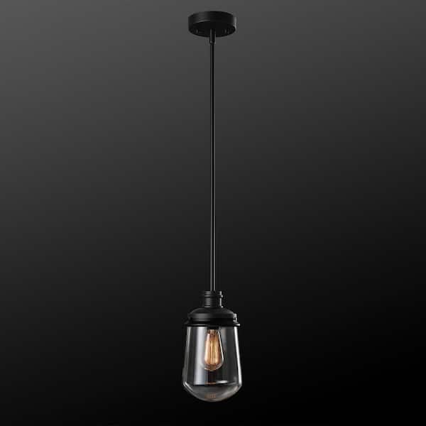 Abraham 1-Light Matte Black Pendant Light with Clear Glass Shade, Vintage Edison Incandescent Bulb Included