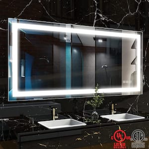 Super Bright 60 in. W x 28 in. H Large Rectangular Frameless LED Light Anti-Fog Wall Bathroom Vanity Mirror Front Light