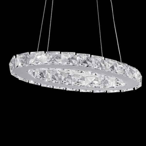 LamQee 11.8 in. Dia 18-Watt Integrated LED Chrome Ring Chandelier with K9 Clear Crystal