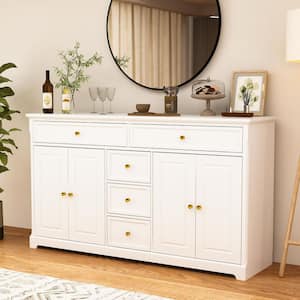 White Wooden Accent Storage Cabinet with Multi-function, 59.1 in W. X 33.5 in H. X 15.7 in D.