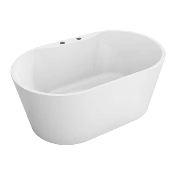 Aqua Eden 55 in. x 34 in. Acrylic Freestanding Soaking Bathtub in Glossy White with Drain