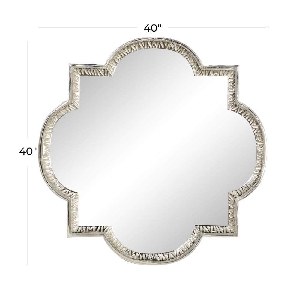 Elegant Silver Quatrefoil 40" Square Aluminum Wall Mirror