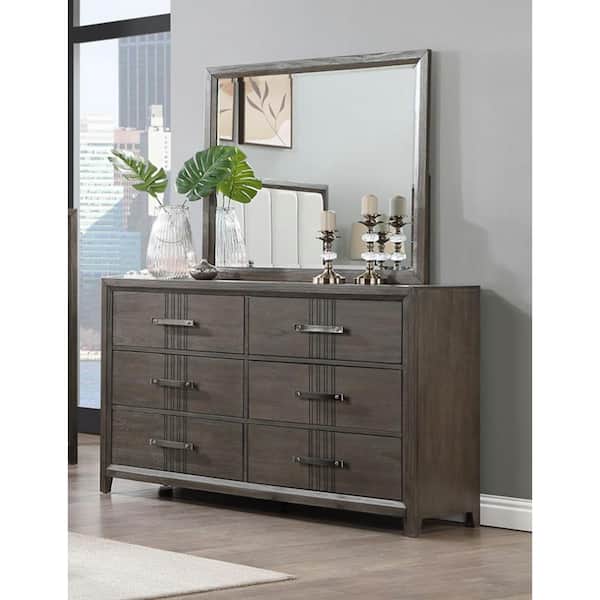 NEW CLASSIC HOME FURNISHINGS New Classic Furniture Landon Wood Walnut 6-Drawer 62 in. Dresser with Mirror