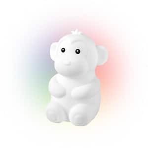 Marley Monkey Multi-Color Changing Integrated LED Rechargeable Silicone Night Light Lamp, White