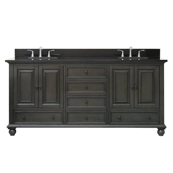 Avanity Thompson 73 in. W x 22 in. D x 35 in. H Vanity in Charcoal Glaze with Granite Vanity Top in Black with White Basin