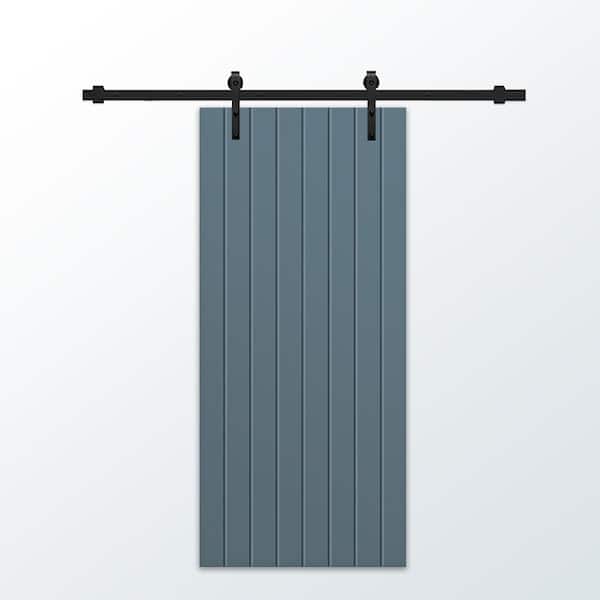CALHOME 30 in. x 96 in. Dignity Blue Painted Composite MDF Paneled Interior Sliding Barn Door with Hardware Kit