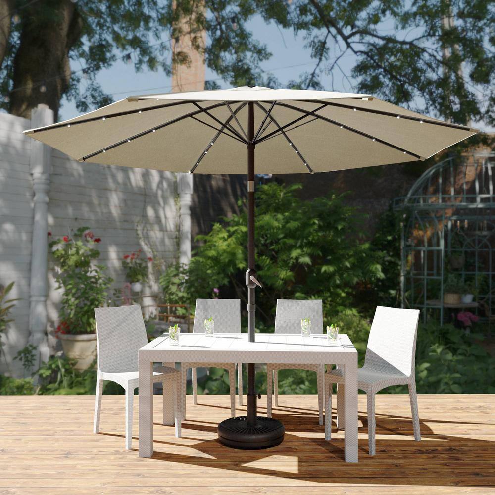 Sierra 9 ft Cream Outdoor Patio Umbrella with Solar LED Lights
