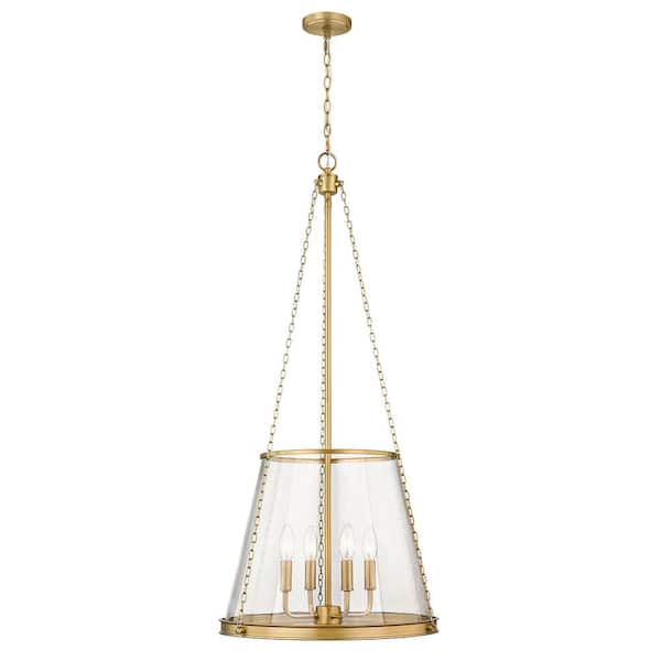 Prescott 18 in. 4-Light Empire Pendant Rubbed Brass with Clear Glass Shade