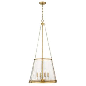 Prescott 18 in. 4-Light Empire Pendant Rubbed Brass with Clear Glass Shade