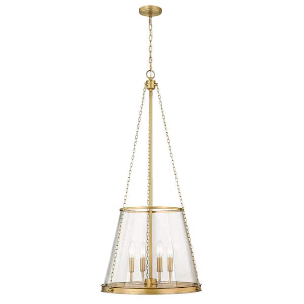 Unbranded Prescott 18 in. 4-Light Empire Pendant Rubbed Brass with Clear Glass Shade