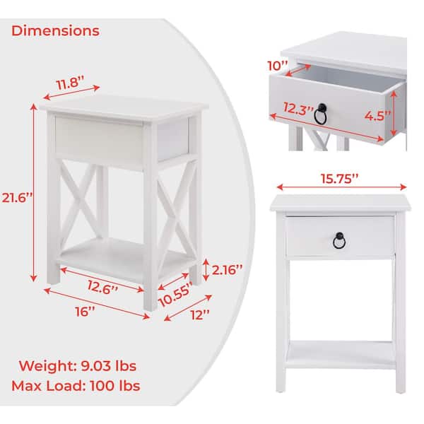 12 inch wide night table discount