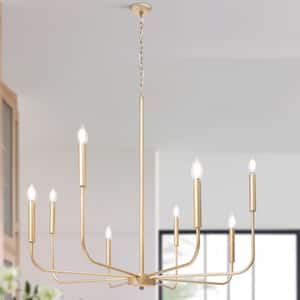 Modern 31.5 in. 8-Light Gold Candlestick Chandelier for Living Room with No Bulbs Included