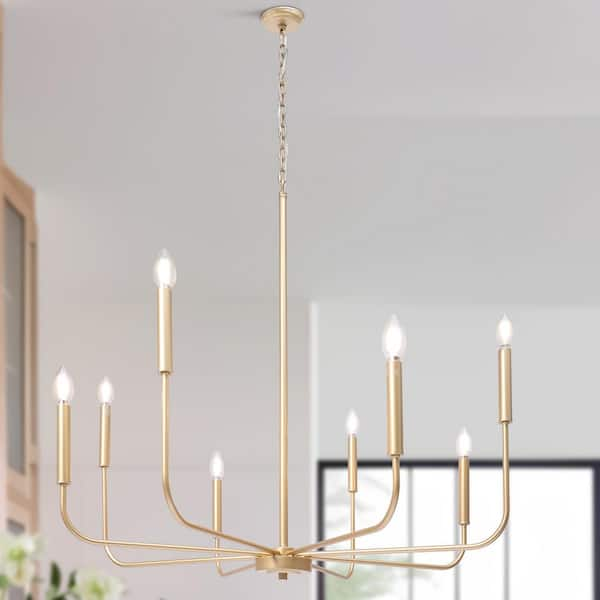 Modern 31.5 in. 8-Light Gold Candlestick Chandelier for Living Room, Dining Room Large Size Elegant Ceiling Light