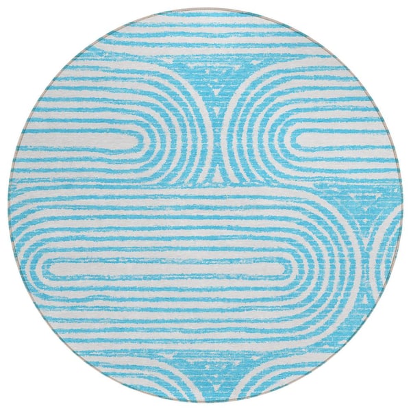 Addison Rugs Chantille ACN540 Teal 8 ft. x 8 ft. Round Machine Washable Indoor/Outdoor Geometric Area Rug