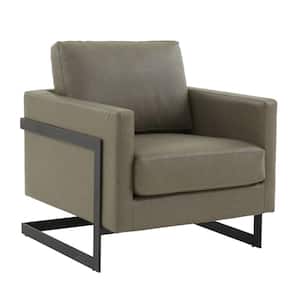 Lincoln Mid-Century Modern Upholstered Leather Accent Arm Chair with Black Steel Frame, Grey