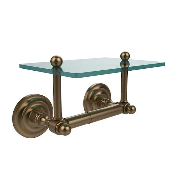 Allied Brass Que New Collection Double Post Toilet Paper Holder with Glass Shelf in Brushed Bronze