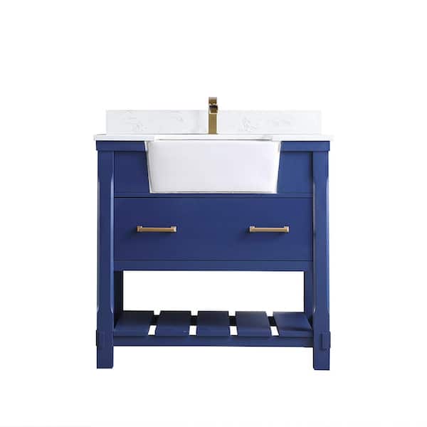 Altair Georgia 36 in. Bathroom Vanity in Jewelry Blue with Composite Carrara Top in White with White Basin