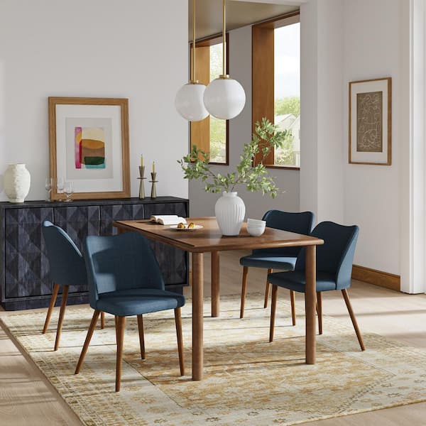 JAYDEN CREATION Eliseo Navy Modern Upholstered Dining Chair with Solid Wood Tapered Legs Set of 4