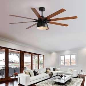 66 in. Indoor/Outdoor Black Ceiling Fan with Light and 6-Speed Remote Control