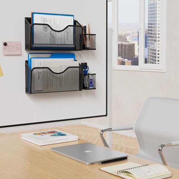 13 in. x 2.3 in. Black Metal Wall Magnetic File Holder No Drilling