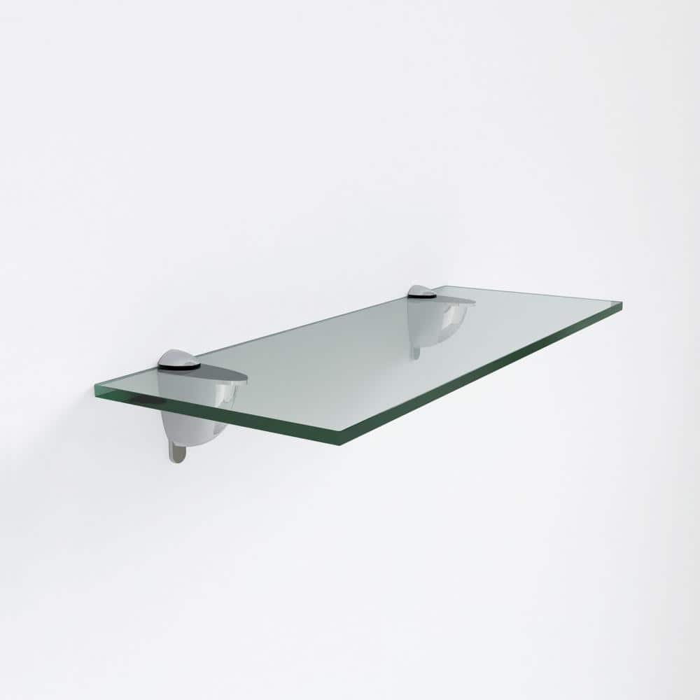 Polished Chrome Finish 27" Rectangle Floating Glass Shelf