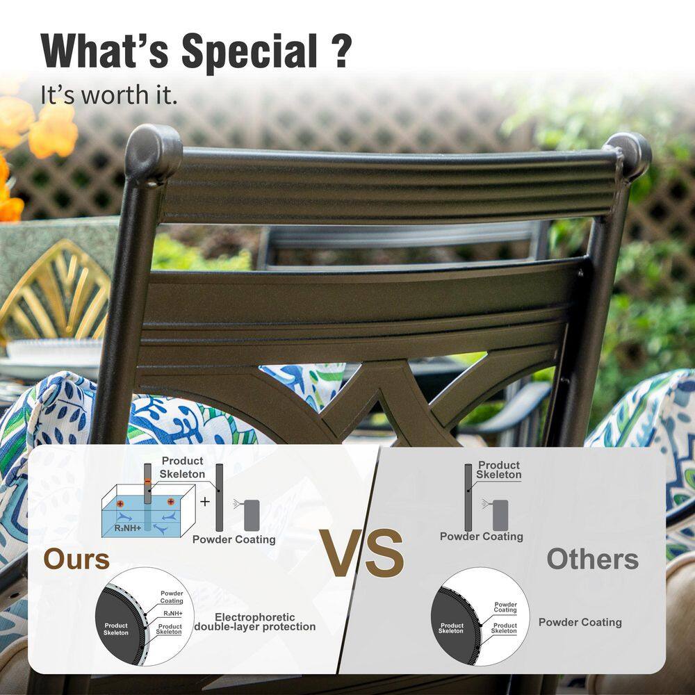 Black Steel Arm Dining Chairs with Beige Cushions, Set of Two