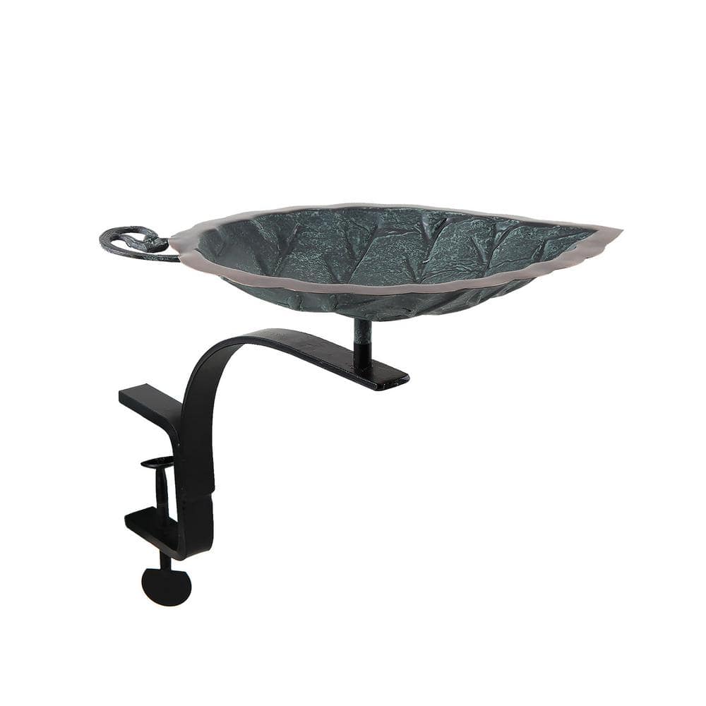 ACHLA DESIGNS 12 in. Tall Antique Brass Plated Aspen Leaf Birdbath with Rail Mount Bracket