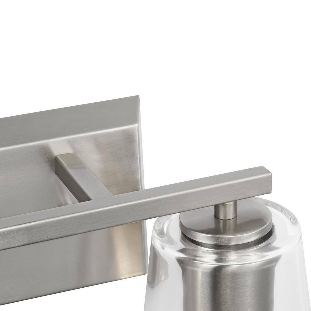 Vertex Brushed Nickel Clear Glass 2-Light Bath Fixture