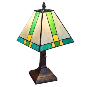 Tiffany 14.5 in. Green and Blue Table Lamp with Stained Glass Shade