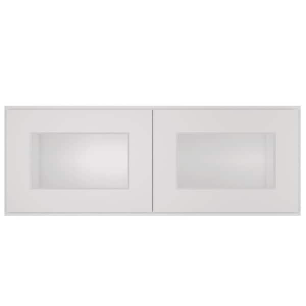HOMEIBRO 33-in W X 12-in D X 12-in H in Shaker Dove Plywood Ready to Assemble Wall Glass kitchen Cabinet