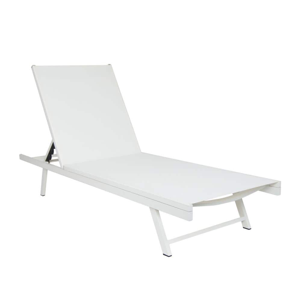 Salton White Aluminum and Mesh Outdoor Chaise Lounge