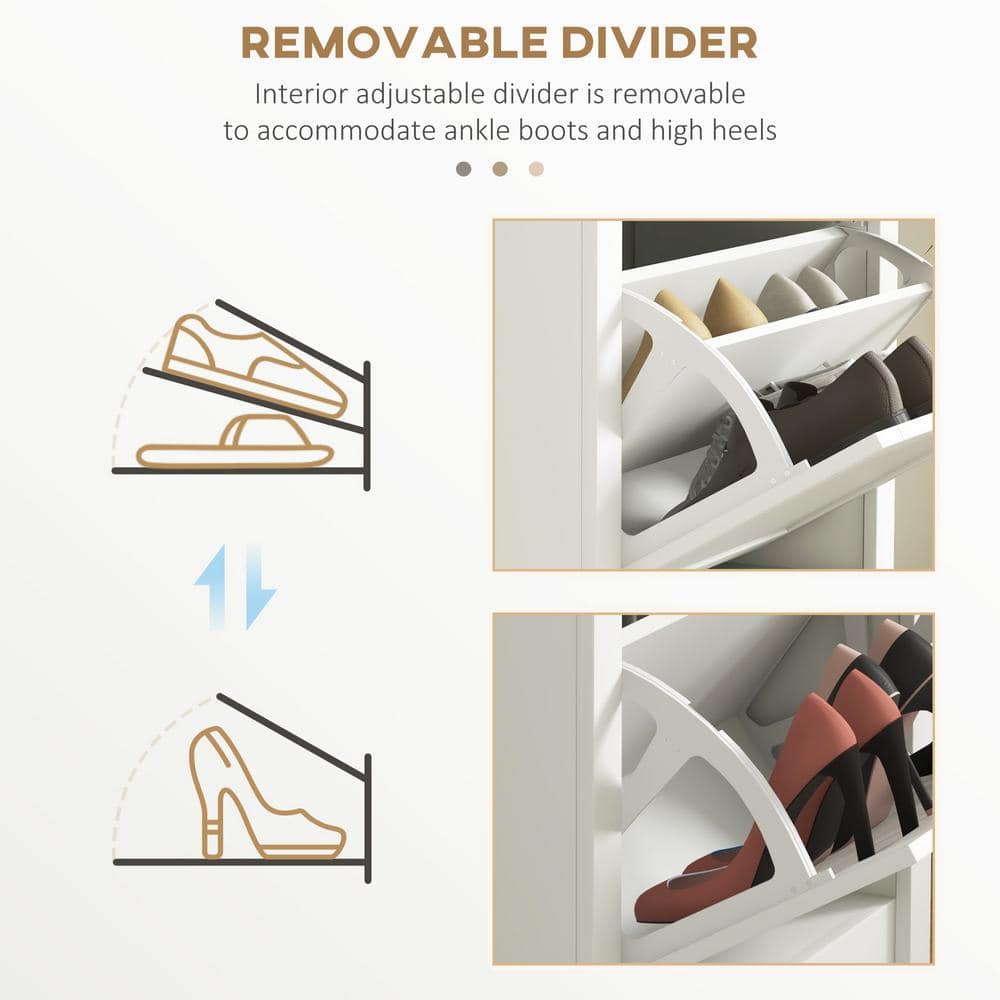 White MDF Shoe Storage Cabinet with Flip Drawers and Open Shelf